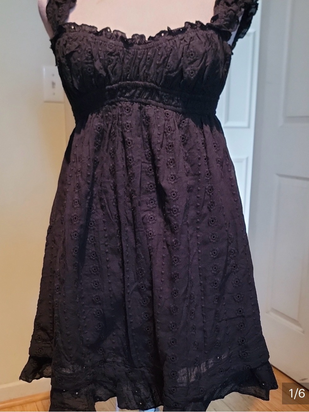 Princess Polly Black Eyelet Smocked Camisole Mini Dress